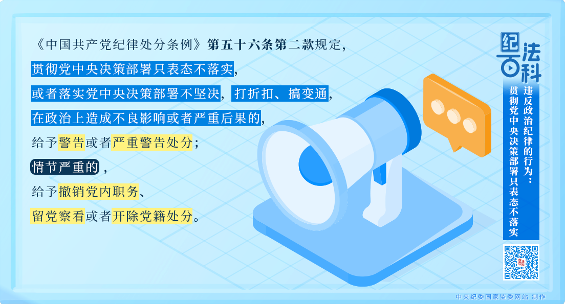 紀(jì)法百科丨違反政治紀(jì)律的行為：貫徹黨中央決策部署只表態(tài)不落實(shí)